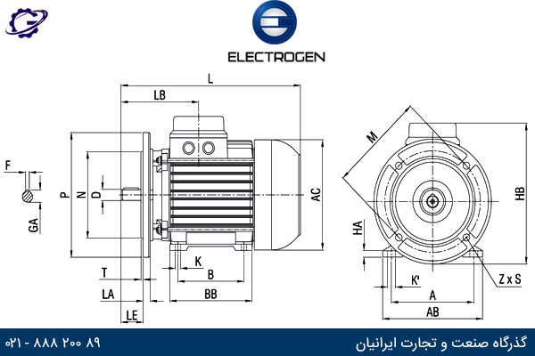 فریم سایز الکتروموتور الکتروژن پایه-فلنچ دار (B35)
