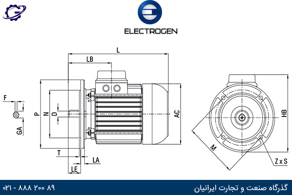 فریم سایز الکتروموتور الکتروژن فلنچ دار (B5)
